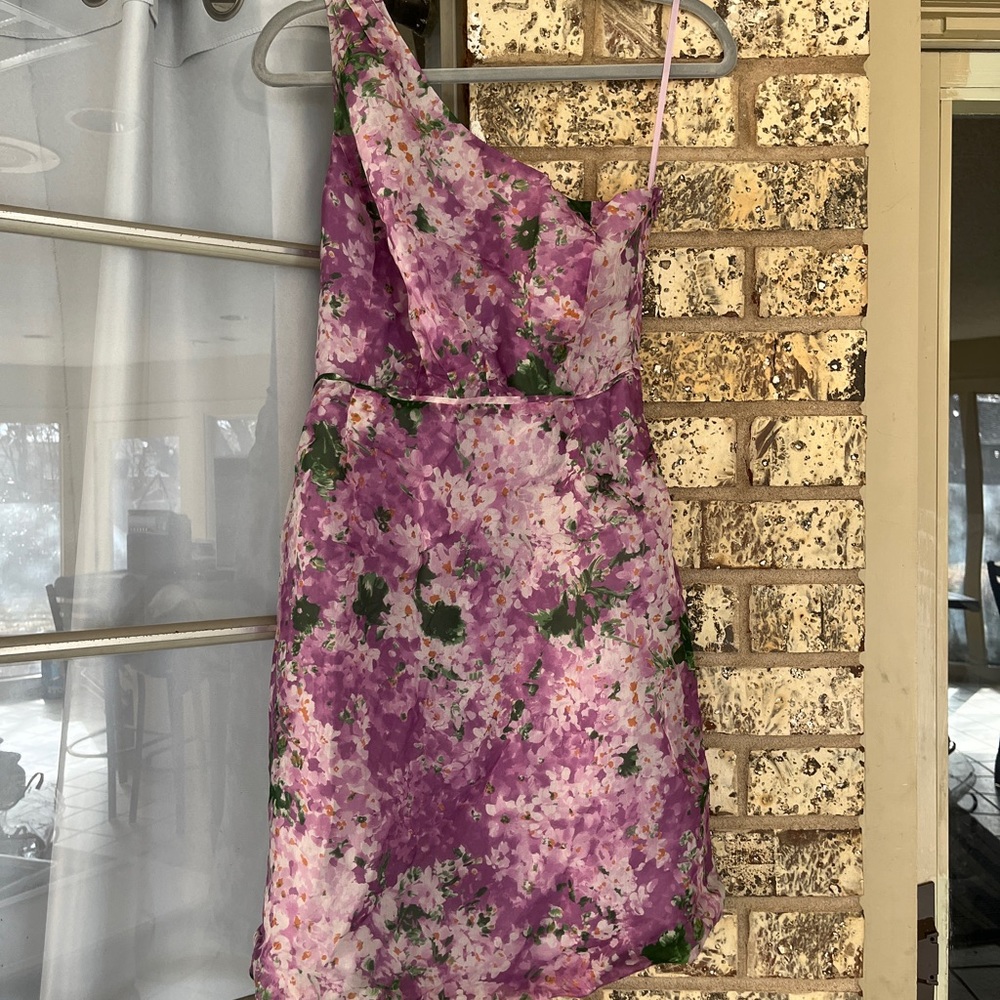 J Crew Short Silk Purple and Green Floral Dress